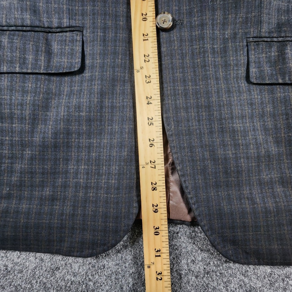 Johnston & Murphy Blazer Mens S Grey Plaid Brown Elbow Patches Sport Coat - Picture 12 of 14